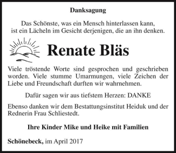 Traueranzeige von Renate Bläs  von Magdeburger Volksstimme