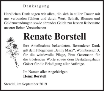 Traueranzeige von Renate Borstell  von Magdeburger Volksstimme