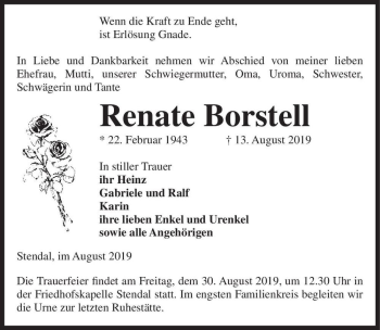 Traueranzeige von Renate Borstell  von Magdeburger Volksstimme