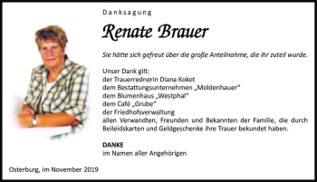 Traueranzeige von Renate Brauer  von Magdeburger Volksstimme