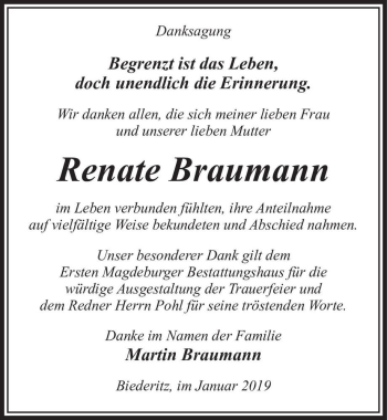 Traueranzeige von Renate Braumann  von Magdeburger Volksstimme