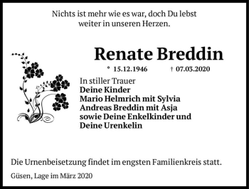 Traueranzeige von Renate Breddin  von Magdeburger Volksstimme