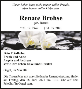 Traueranzeige von Renate Brohse (geb. Berndt)  von Magdeburger Volksstimme