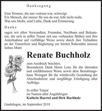 Traueranzeige von Renate Buchholz  von Magdeburger Volksstimme