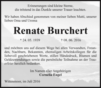 Traueranzeige von Renate Burchert  von Magdeburger Volksstimme