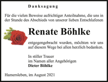 Traueranzeige von Renate Böhlke  von Magdeburger Volksstimme