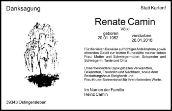 Traueranzeige von Renate Camin (Völkl)  von Magdeburger Volksstimme