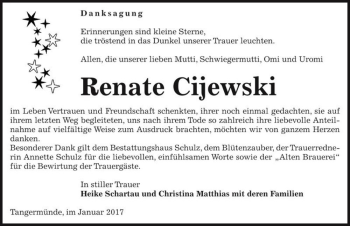 Traueranzeige von Renate Cijewski  von Magdeburger Volksstimme