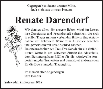 Traueranzeige von Renate Darendorf  von Magdeburger Volksstimme