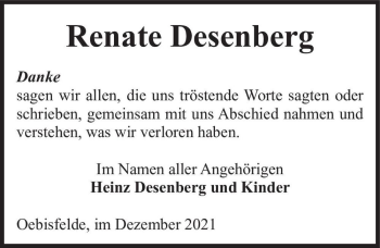 Traueranzeige von Renate Desenberg  von Magdeburger Volksstimme