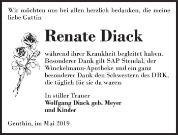Traueranzeige von Renate Diack  von Magdeburger Volksstimme