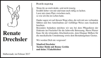 Traueranzeige von Renate Drechsler  von Magdeburger Volksstimme