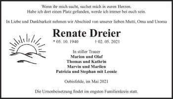 Traueranzeige von Renate Dreier  von Magdeburger Volksstimme
