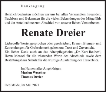 Traueranzeige von Renate Dreier  von Magdeburger Volksstimme