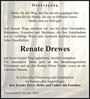 Traueranzeige von Renate Drewes  von Magdeburger Volksstimme