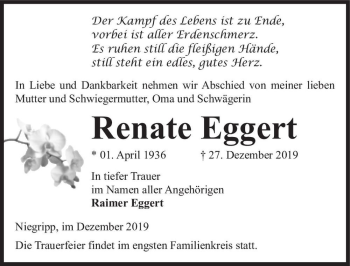 Traueranzeige von Renate Eggert  von Magdeburger Volksstimme