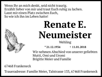 Traueranzeige von Renate Elisabeth Neumeister  von Magdeburger Volksstimme