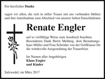 Traueranzeige von Renate Engler  von Magdeburger Volksstimme