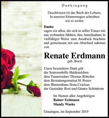 Traueranzeige von Renate Erdmann (geb. Borst)  von Magdeburger Volksstimme