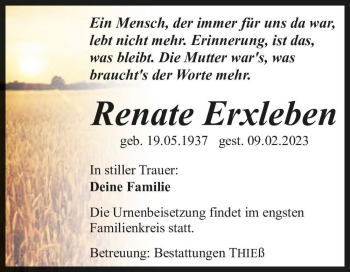 Traueranzeige von Renate Erxleben  von Magdeburger Volksstimme