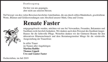 Traueranzeige von Renate Faster  von Magdeburger Volksstimme
