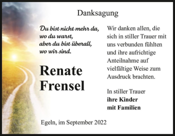Traueranzeige von Renate Frensel  von Magdeburger Volksstimme