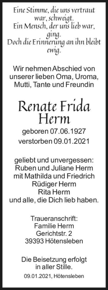 Traueranzeige von Renate Frida Herm  von Magdeburger Volksstimme
