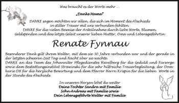 Traueranzeige von Renate Fynnau  von Magdeburger Volksstimme