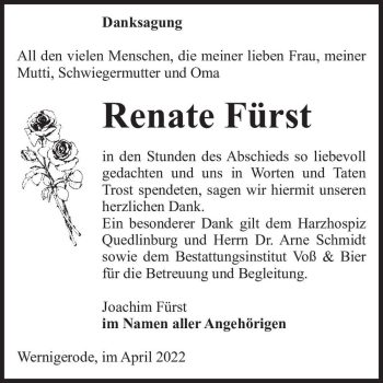 Traueranzeige von Renate Fürst  von Magdeburger Volksstimme