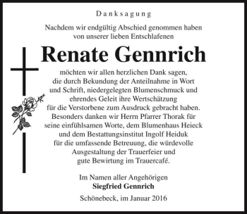 Traueranzeige von Renate Gennrich  von Magdeburger Volksstimme