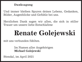 Traueranzeige von Renate Golejewski  von Magdeburger Volksstimme