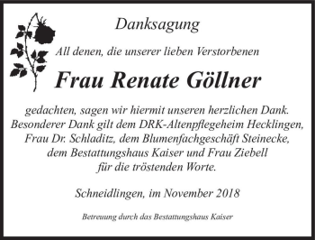 Traueranzeige von Renate Göllner  von Magdeburger Volksstimme