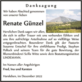 Traueranzeige von Renate Günzel  von Magdeburger Volksstimme