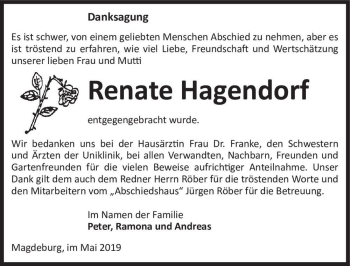 Traueranzeige von Renate Hagendorf  von Magdeburger Volksstimme