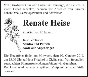 Traueranzeige von Renate Heise  von Magdeburger Volksstimme