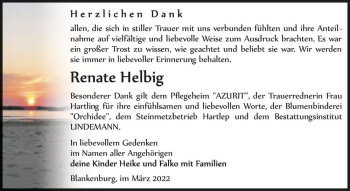 Traueranzeige von Renate Helbig  von Magdeburger Volksstimme