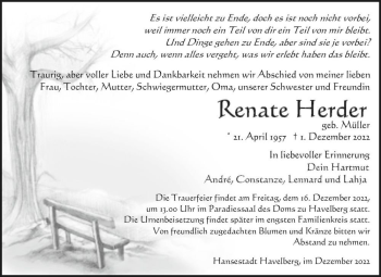 Traueranzeige von Renate Herder (geb. Müller)  von Magdeburger Volksstimme