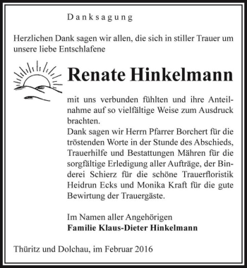 Traueranzeige von Renate Hinkelmann  von Magdeburger Volksstimme