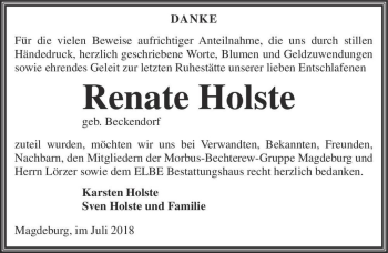 Traueranzeige von Renate Holste (geb. Beckendorf)  von Magdeburger Volksstimme