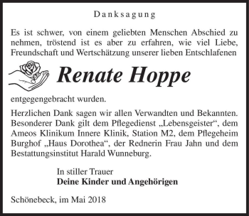 Traueranzeige von Renate Hoppe  von Magdeburger Volksstimme