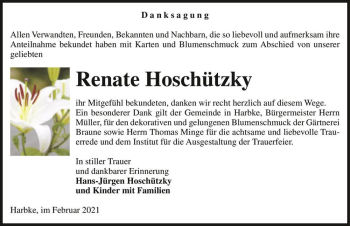 Traueranzeige von Renate Hoschützky  von Magdeburger Volksstimme