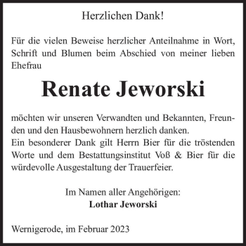 Traueranzeige von Renate Jeworski  von Magdeburger Volksstimme