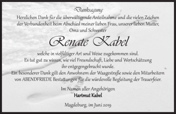 Traueranzeige von Renate Kabel  von Magdeburger Volksstimme
