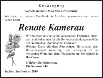 Traueranzeige von Renate Kamerau  von Magdeburger Volksstimme
