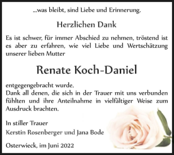 Traueranzeige von Renate Koch-Daniel  von Magdeburger Volksstimme