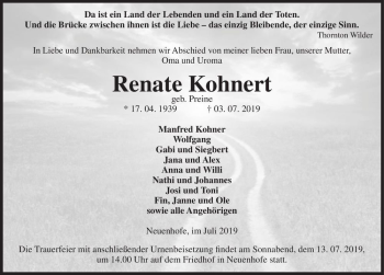 Traueranzeige von Renate Kohnert (geb. Preine)  von Magdeburger Volksstimme