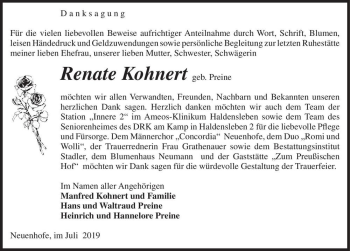 Traueranzeige von Renate Kohnert (geb. Preine)  von Magdeburger Volksstimme