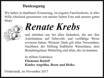 Traueranzeige von Renate Krebs  von Magdeburger Volksstimme