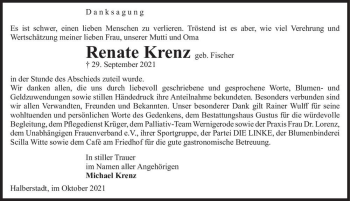 Traueranzeige von Renate Krenz (geb. Fischer)  von Magdeburger Volksstimme