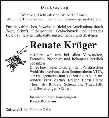 Traueranzeige von Renate Krüger  von Magdeburger Volksstimme